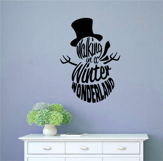 Snowman Walking In A Winter Wonderland Christmas Vinyl Wall Decal