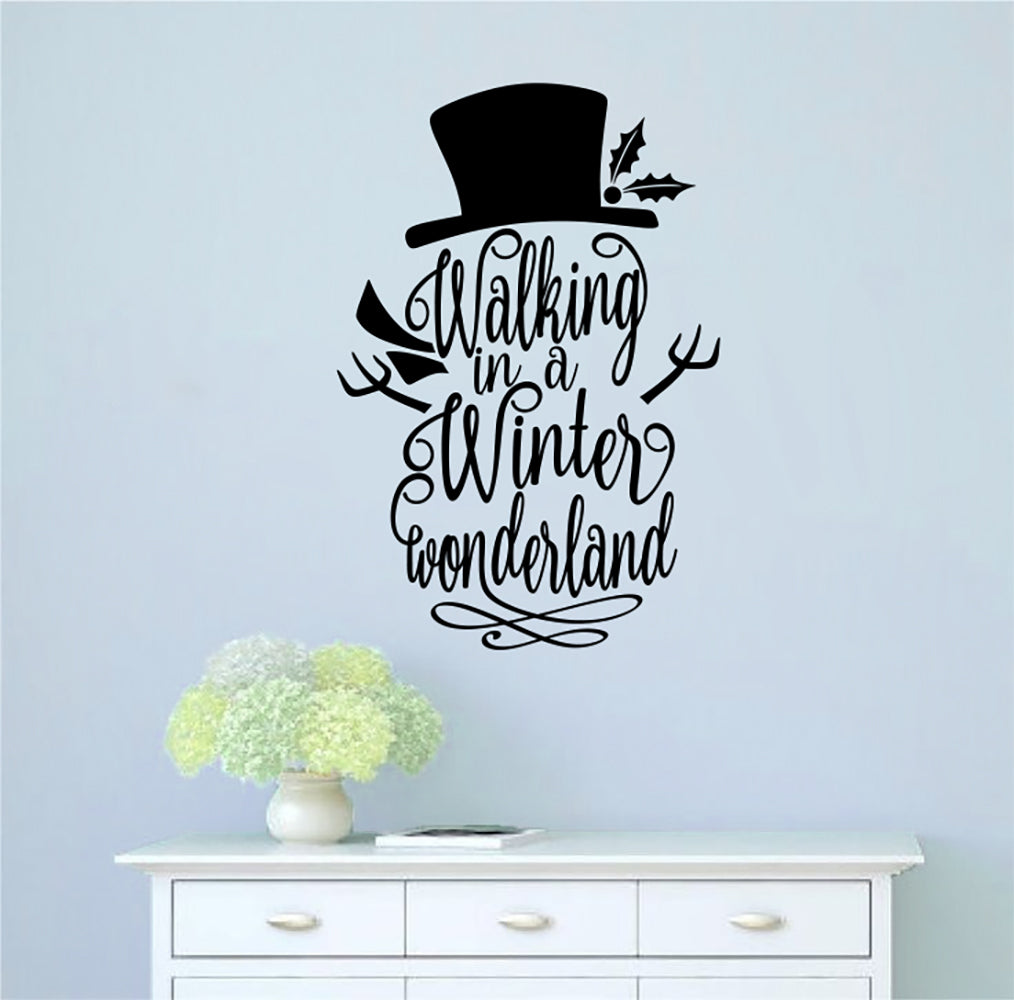 Snowman Walking In A Winter Wonderland Christmas Vinyl Wall Decal