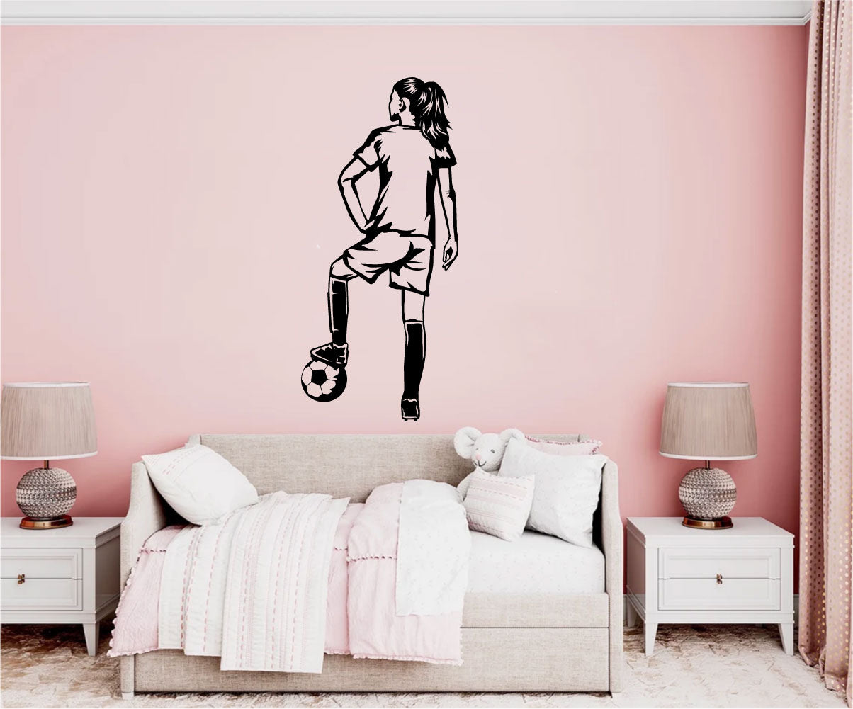 Soccer Player Girl Silhouette Vinyl Wall Decal