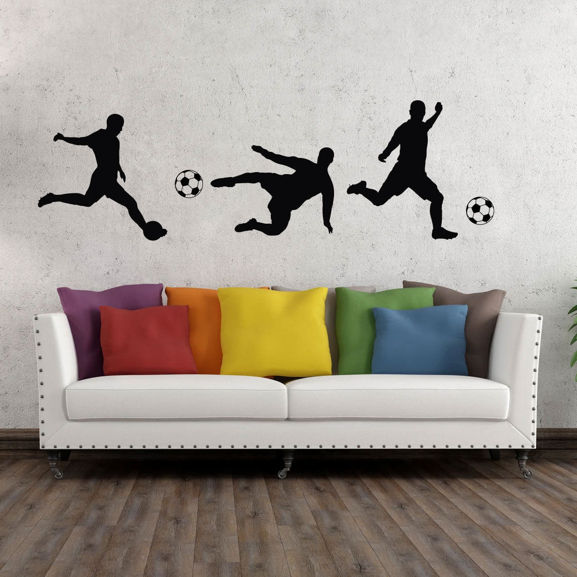 Soccer Players Silhouette Set of 3 Vinyl Home Decor Wall Decal 