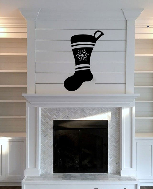 Christmas Stocking Silhouette with Snowflake Vinyl Wall Decal