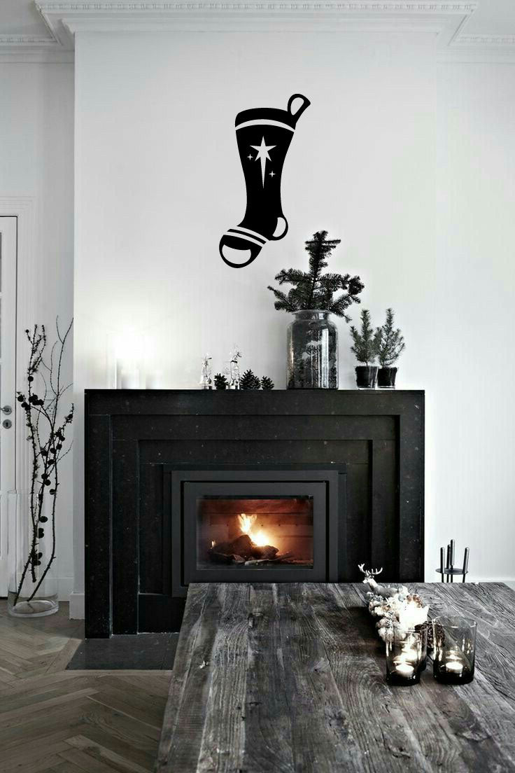 Christmas Stocking Silhouette with Star Vinyl Wall Decal