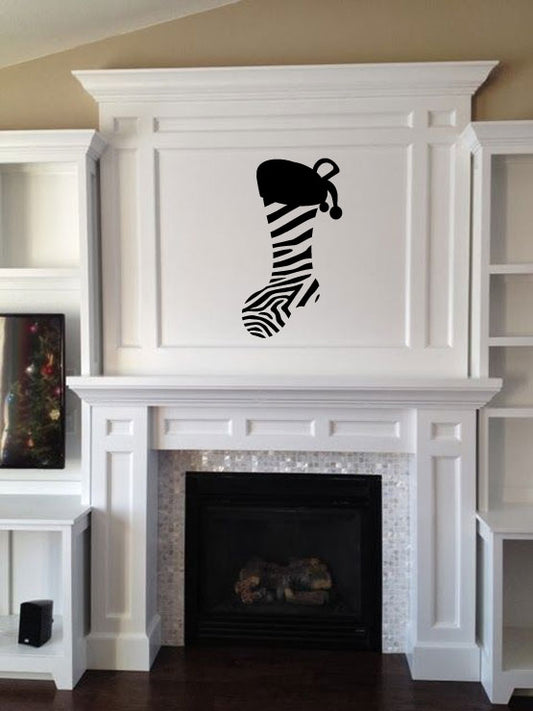 Christmas Stocking Silhouette Zebra Print Vinyl Wall Decal