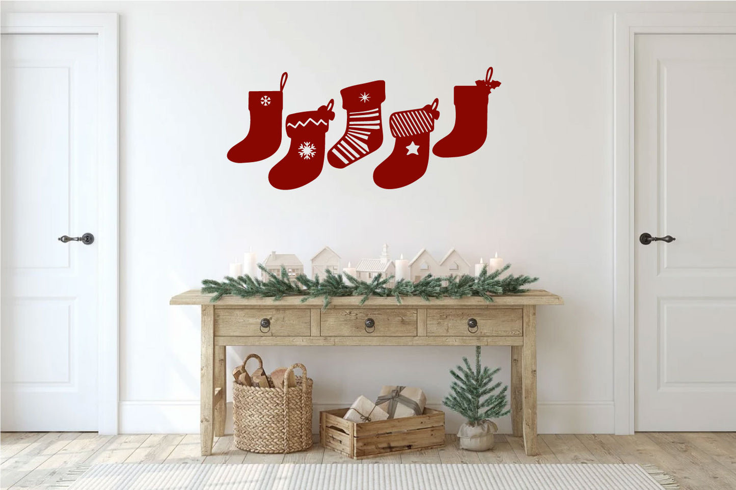 Christmas Stocking Silhouettes Set of 5 Vinyl Wall Decal