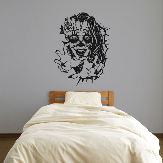 Sugar Skull Girl and Roses Vinyl Wall Decal