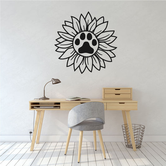 Sunflower and Dog Paw Print Vinyl Wall Decal