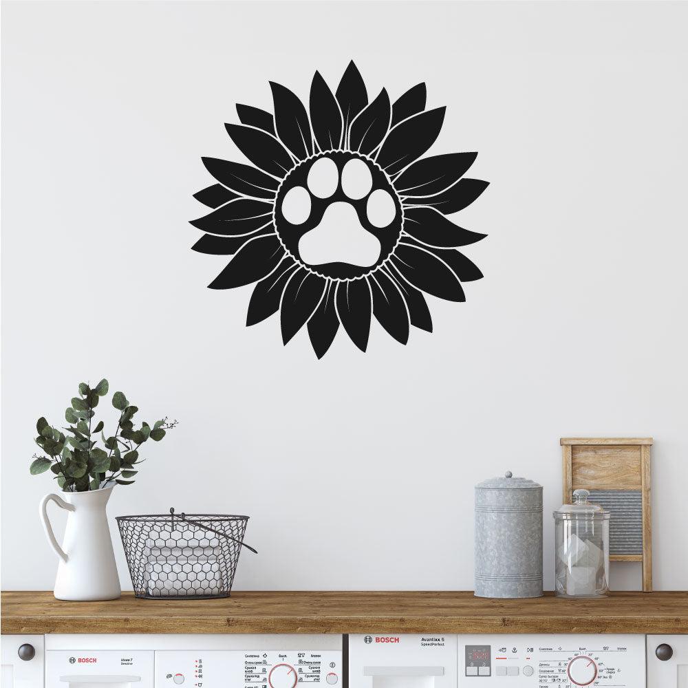 Sunflower and Dog Paw Print Vinyl Wall Decal