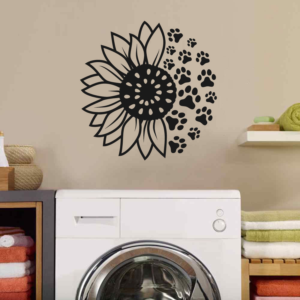 Sunflower and Dog Paw Prints Vinyl Wall Decal