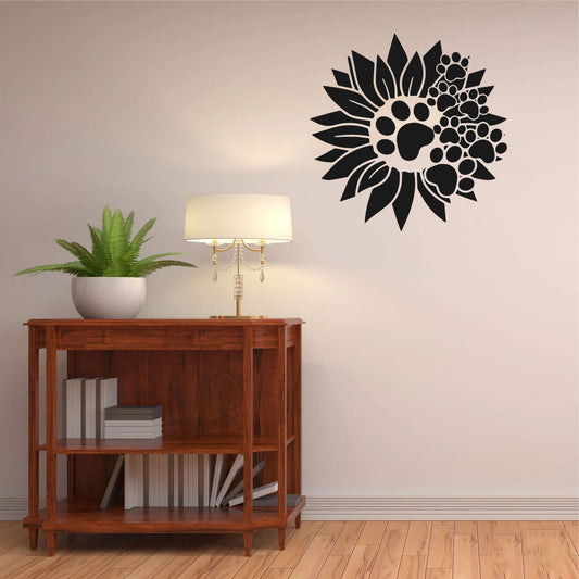 Sunflower and Dog Paw Prints Vinyl Wall Decal