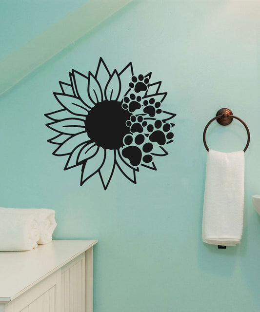 Sunflower and Dog Paw Prints Vinyl Wall Decal