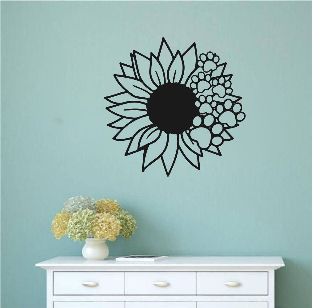 Sunflower and Dog Paw Prints Vinyl Wall Decal