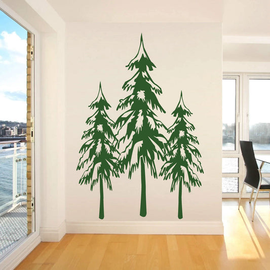 Tall Skinny Pine Tree Trio Silhouette Vinyl Wall Decal