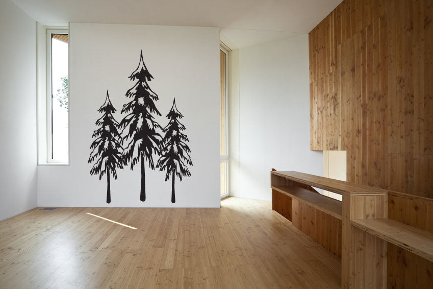 Tall Skinny Pine Tree Trio Silhouette Vinyl Wall Decal