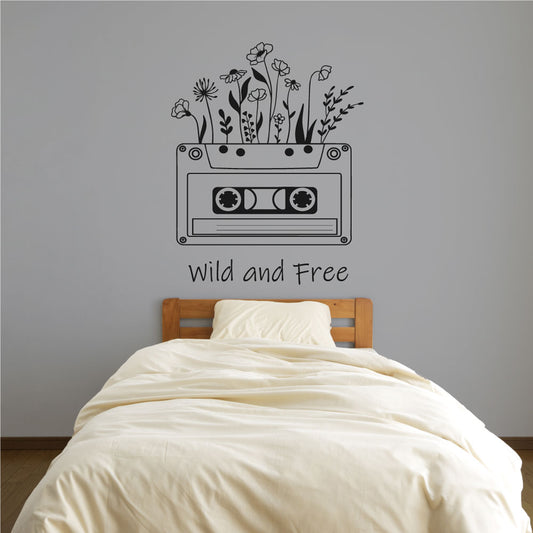 Wildflowers Wild and Free Cassette Tape Vinyl Wall Words Decal