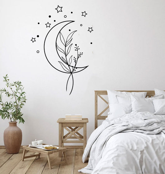 Wildflowers and Crescent Moon Vinyl Wall Decal