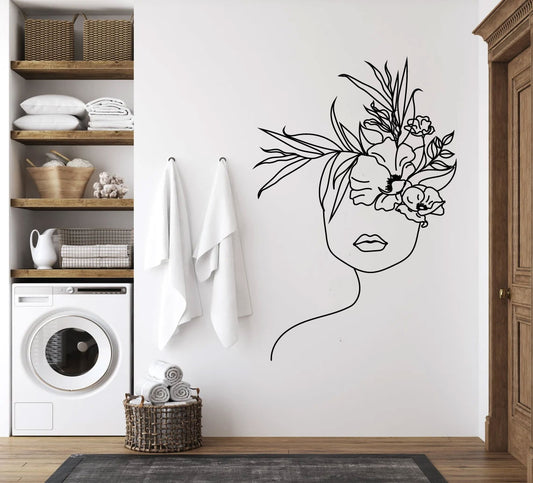 Wildflowers and Woman's Face Vinyl Wall Decal