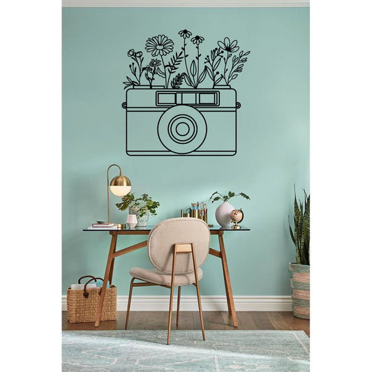 Wildflowers and Vintage Camera Vinyl Wall Decal