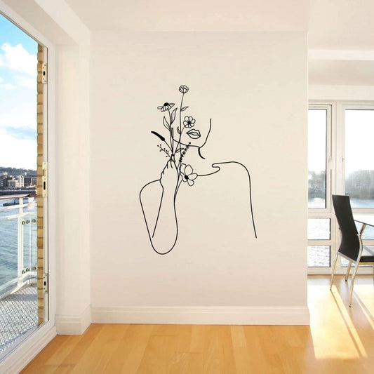 Wildflowers and Woman's Face Vinyl Wall Decal