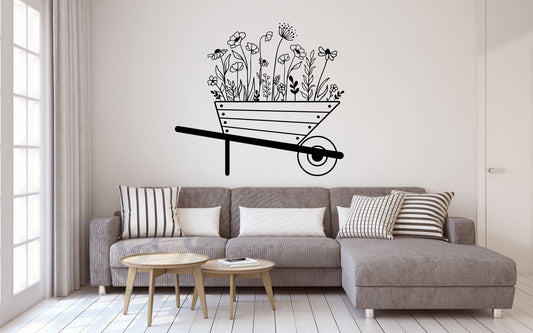 Wildflowers and Wheelbarrow Vinyl Wall Decal