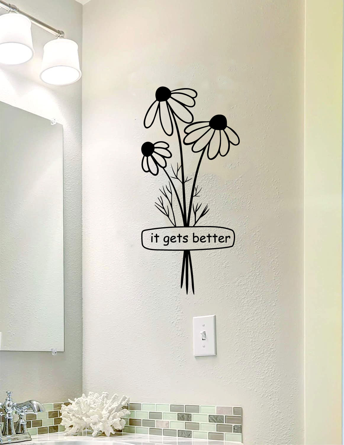 Wildflower Daisies It Gets Better Vinyl Wall Words Decal