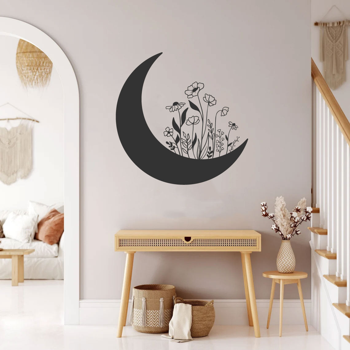 Wildflowers and Crescent Moon Vinyl Wall Decal