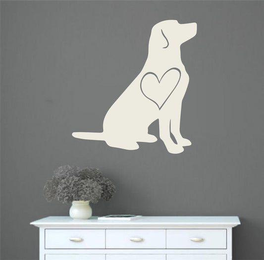 Labrador Lab Dog Silhouette with Heart Vinyl Wall Decal