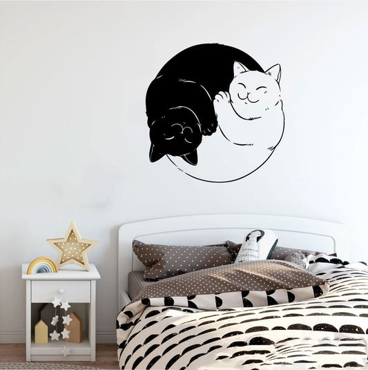 Yin Yang Cat Silhouettes Vinyl Decal Sticker - Black