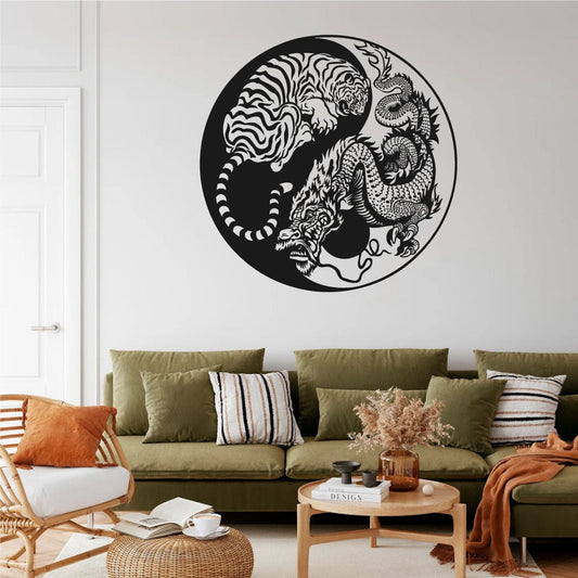 Yin Yang Dragon and Tiger Vinyl Home Decor Wall Decal 