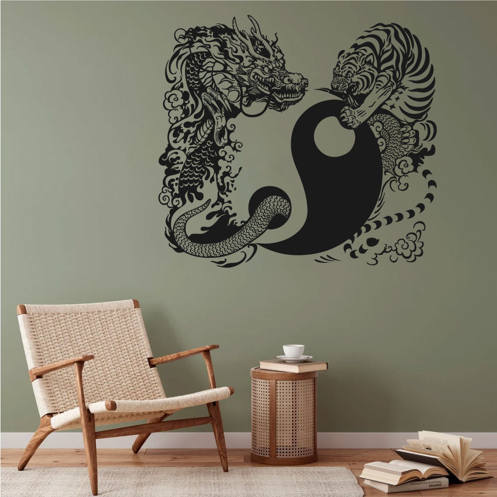 Yin Yang Dragon and Tiger Vinyl Home Decor Wall Decal 