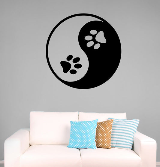 Yin Yang Dog Paw Prints Vinyl Home Decor Wall Decal 